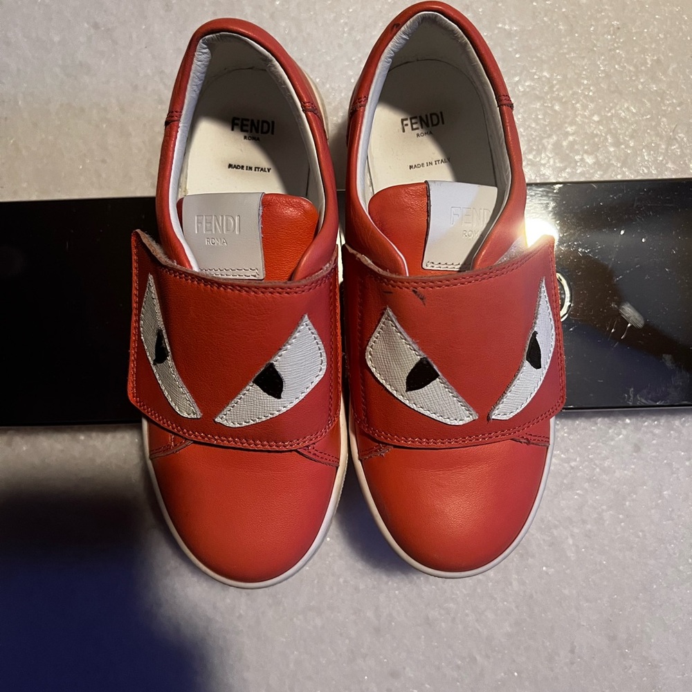 Fendi Roma Childrens Leather Monster Collection Velcro Strap Sneaker Size 31(13)
